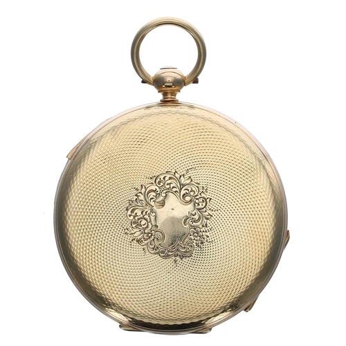 955 - French 19th century 18ct quarter repeating lever pocket watch, gilt frosted 21 jewel movement with p... 