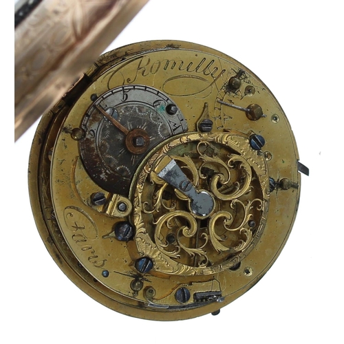 931 - Romilly A Paris - small French late 18th century gold verge dumb repeating pocket watch, signed fuse... 