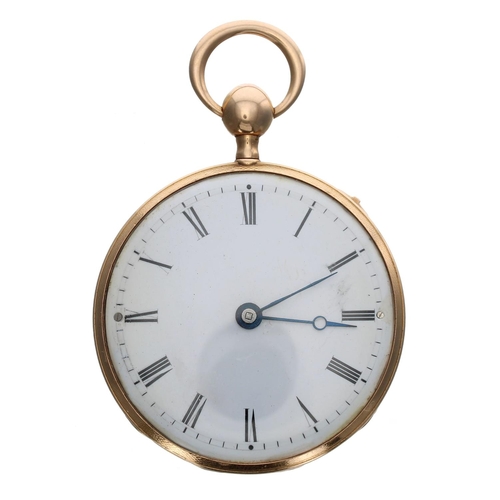 885 - French early 19th century 18ct slim gold quarter repeating cylinder pocket watch, the gilt frosted m... 