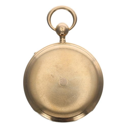 885 - French early 19th century 18ct slim gold quarter repeating cylinder pocket watch, the gilt frosted m... 