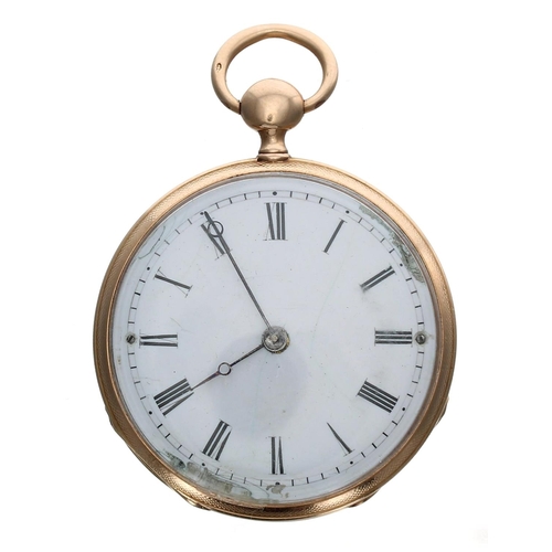 886 - Small Swiss 19th century 18ct quarter repeating cylinder small pocket watch, the gilt frosted moveme... 