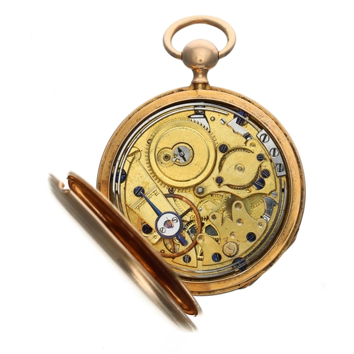 886 - Small Swiss 19th century 18ct quarter repeating cylinder small pocket watch, the gilt frosted moveme... 