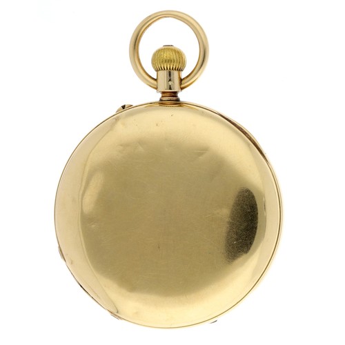 875 - Victorian 18ct lever hunter pocket watch, Chester 1896, unsigned gilt frosted three quarter plate mo... 