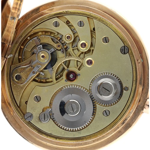 900 - Girard-Perregaux 14ct lever hunter pocket watch, gilt frosted movement with compensated balance and ... 