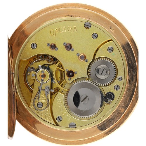 889 - Omega 14ct lever hunter pocket watch, signed movement, serial no. 40183xx, circa 1912, with compensa... 