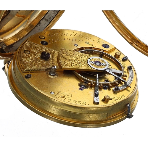 905 - Hamilton & Co. Drogheda - rare Irish 18ct fusee lever pocket watch, London 1852, the gilt moveme... 