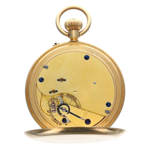 945 - George V 18ct half hunter lever pocket watch, Birmingham 1923, gilt frosted three quarter plate move... 