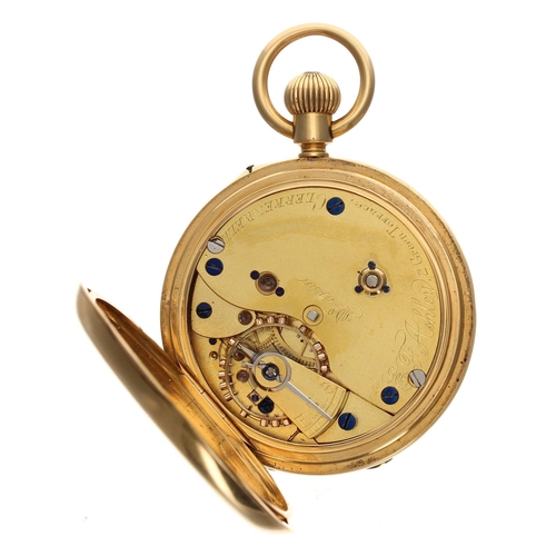 920 - Edward Ashley, Clerkenwell - 18ct half hunter lever pocket watch, London 1893, signed three quarter ... 