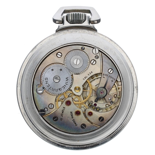 890 - Winegarten's Railway Regulator chrome cased lever pocket watch, Swiss cal. 534 15 jewel movement sig... 