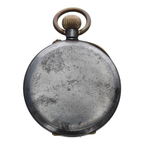 897 - Swiss gunmetal calendar cylinder pocket watch with moon phase, gilt frosted bar movement with gilt b... 