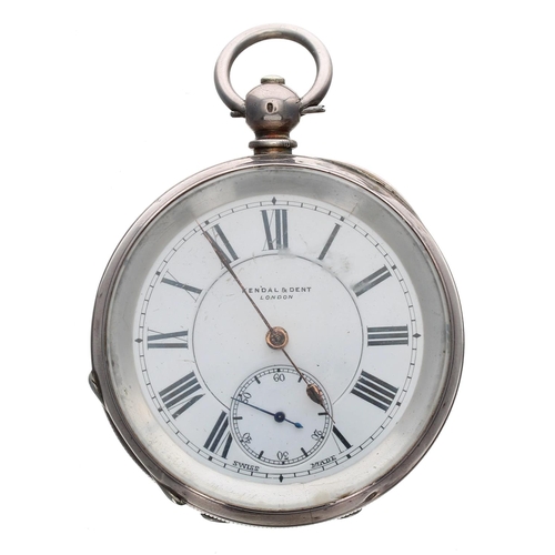 898 - Kendal & Dent, London - silver (0.935) lever pocket watch, three quarter plate lever movement wi... 