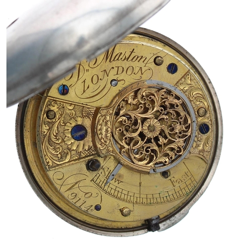 904 - D. Maston, London - 19th century silver verge pair cased pocket watch, London 1831, signed fusee mov... 