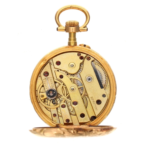 907 - LeCoultre & Cie - 18ct cylinder engraved fob watch, signed gilt frosted bar movement, 18ct hinge... 