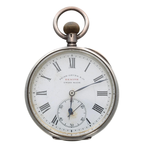 912 - Small Zenith silver (0.935) lever pocket watch, signed movement, no. 2025773, with compensated balan... 