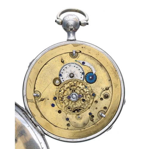 914 - French white metal quarter repeating verge pocket watch, the unsigned movement with pierce engraved ... 