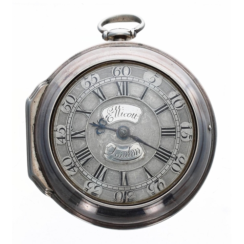 917 - John Ellicott, London - 18th century silver verge pair cased pocket watch, London 1745/1746, the fus... 