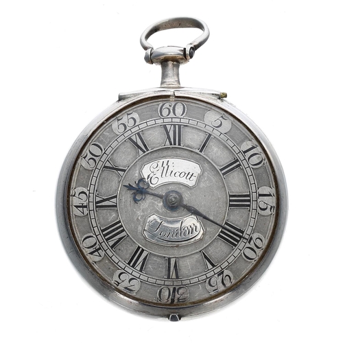 917 - John Ellicott, London - 18th century silver verge pair cased pocket watch, London 1745/1746, the fus... 