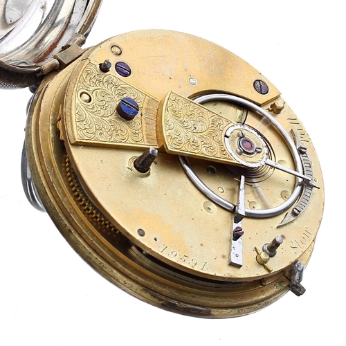 922 - Victorian silver fusee lever pocket watch, London 1864, unsigned movement, no. 19591, with engraved ... 