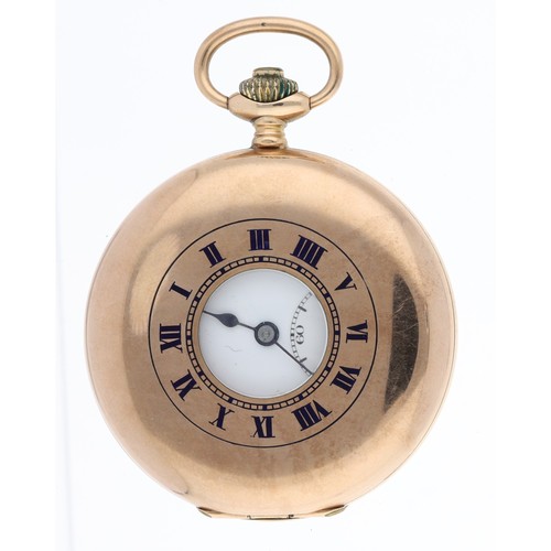 923 - Cyma 9ct half hunter lever pocket watch, import hallmarks London 1928, signed 15 jewel patented adju... 