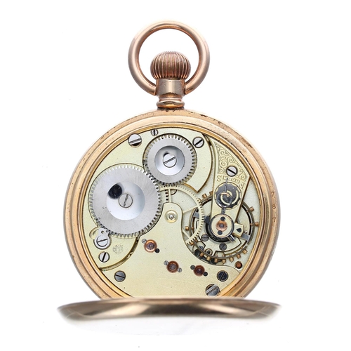 929 - Omega gold plated lever pocket watch, signed gilt frosted movement with compensated balance and regu... 