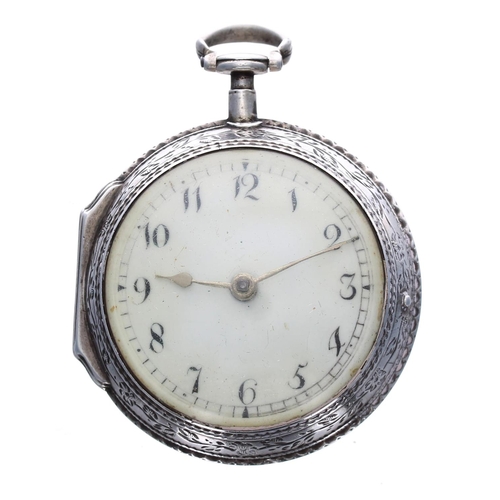 932 - George III silver verge pocket watch, London 1783, unsigned fusee movement with pierced engraved bal... 