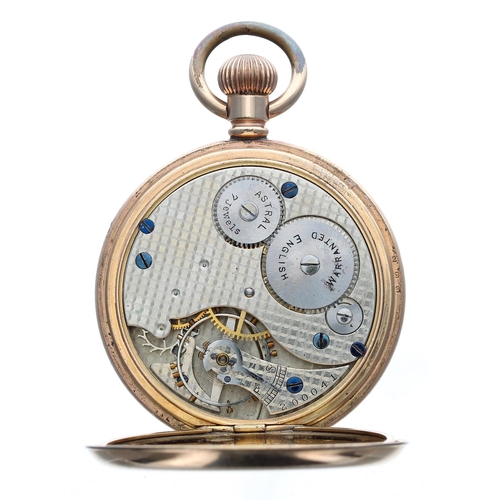 934 - Astral gold plated lever hunter pocket watch, signed three quarter plate 7 jewel movement, no. 20004... 