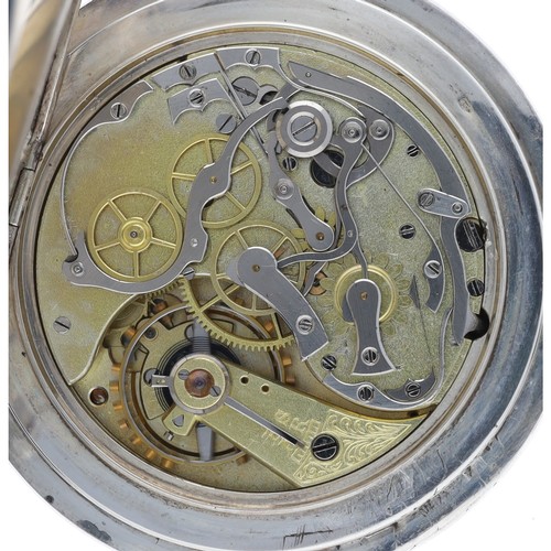 944 - Unusual and rare Omega silver (0.935) chronograph pocket watch, gilt frosted lever movement, the dia... 