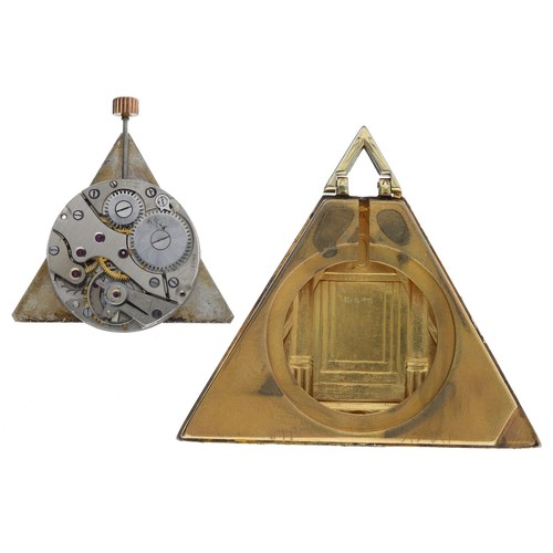 946 - Minimax Masonic gilded white metal triangular pocket watch, unsigned 17 jewel movement, the silvered... 