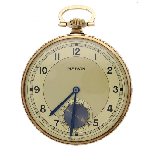 877 - Marvin Art Deco 14ct dress lever pocket watch, cal. 871 16 jewel adjusted 4 position movement, gilde... 