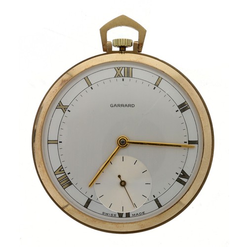 952 - Garrard 9ct dress pocket watch, signed silvered dial with gilt Roman numeral chapter, minute markers... 