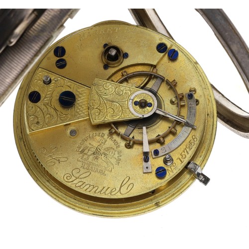 953 - H. Samuel silver lever engine turned pocket watch, Chester 1895, signed movement and dial, 52mm (lac... 