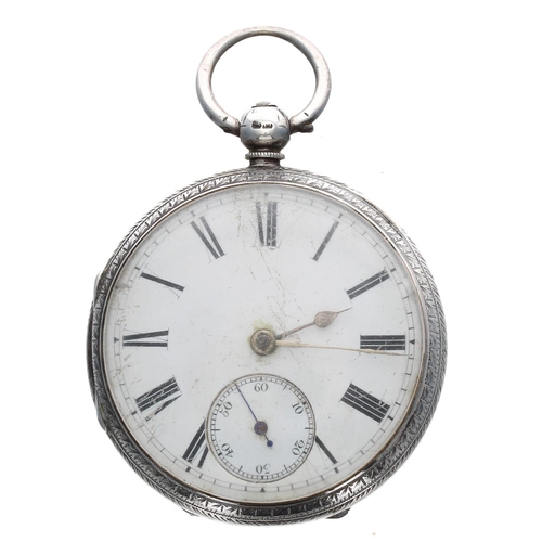 954 - Victorian silver fusee lever pocket watch, London 1886, unsigned movement, no. 6370, with engraved b... 