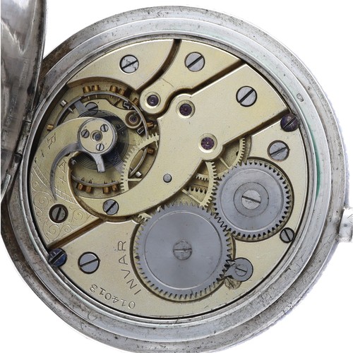 958 - Invar Swiss silver (.800) niellio cased hunter pocket watch, signed lever movement with compensated ... 