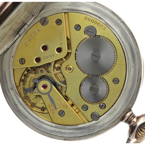 959 - Omega silver (0.800) and gold plated lever pocket watch, serial no. 8600xxx, circa 1930s, signed gil... 