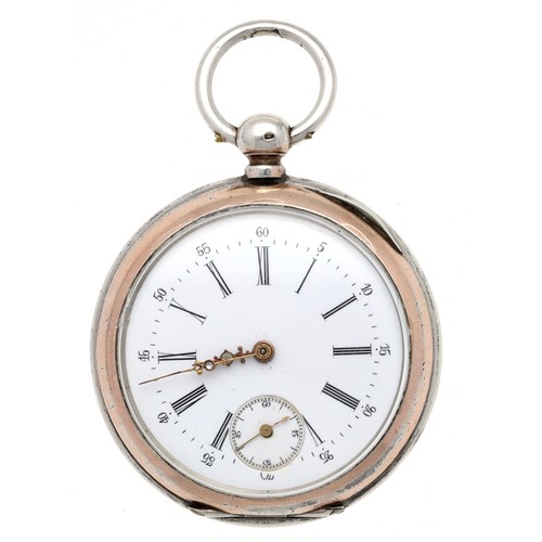 961 - Swiss silver (0.800) and gold plated cylinder pocket watch, the gilt frosted movement with a tradema... 