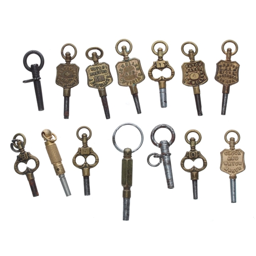 970 - Six trade pocket watch keys; together with eight pocket watch keys including two crank keys (14)... 