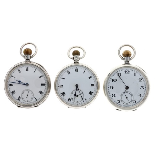 986 - Three clean silver pocket watches, including an American Waltham Traveler (3)