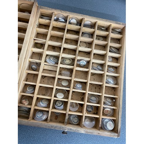 997 - Collection of assorted watch glasses in a wooden chest 