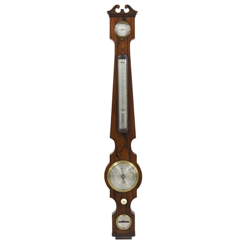 1004 - Interesting and unusual 19th century rosewood narrow four glass barometer, the principal 4.5