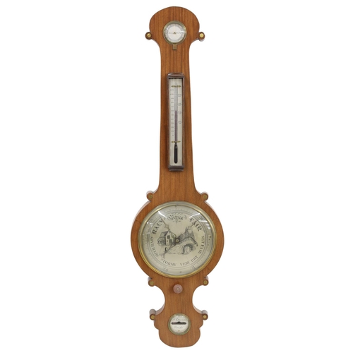 1009 - Mahogany four glass onion top banjo barometer signed A. Guanella, Bristol on the silvered level plat... 