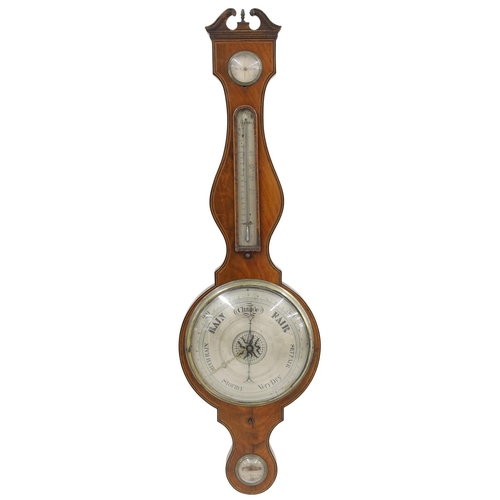 1012 - Mahogany four glass banjo barometer, signed J. Fancourt, London on the silvered level plate, the 10