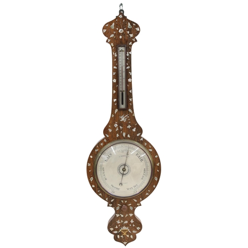 1016 - Attractive rosewood inlaid onion top barometer/thermometer, the principal 10