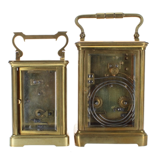 1208 - Carriage clock striking on a gong, within a corniche brass case, 7