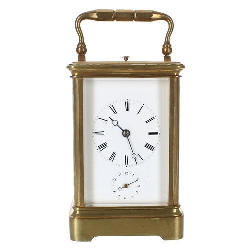 1209 - Small French Drocourt repeater carriage clock with alarm, the back plate stamped with the maker's tr... 