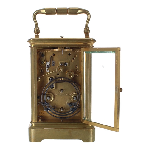 1209 - Small French Drocourt repeater carriage clock with alarm, the back plate stamped with the maker's tr... 