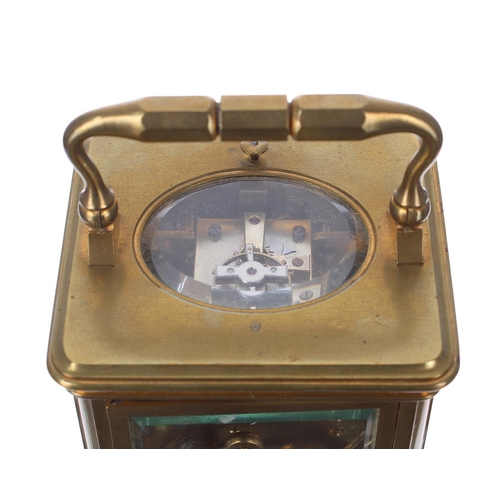 1209 - Small French Drocourt repeater carriage clock with alarm, the back plate stamped with the maker's tr... 