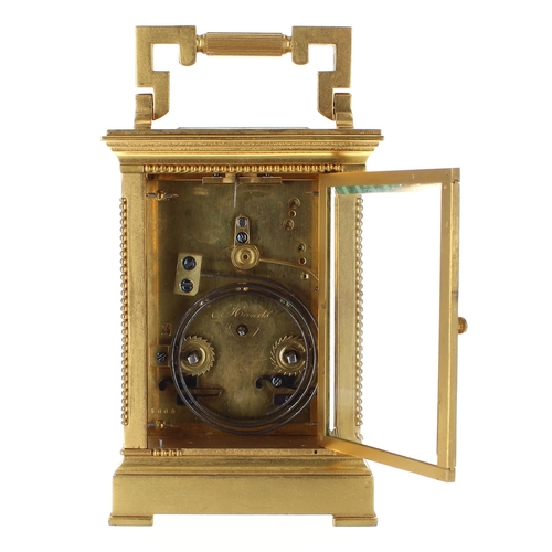 1210 - Henri Jacot repeater carriage clock striking on a gong, the movement back plate stamped with the mak... 