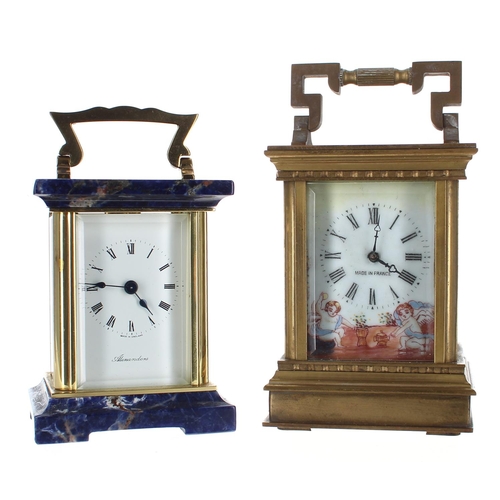 1213 - Modern miniature carriage clock timepiece signed Alexanders, with 11 jewel movement, within a brass ... 