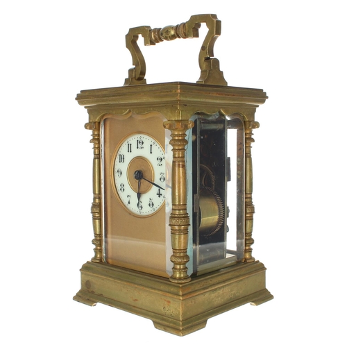 1224 - French carriage clock striking on a gong, the movement back plate bearing the Richard & Co maker... 