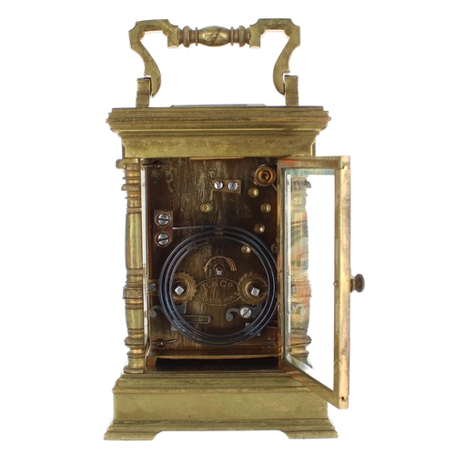 1224 - French carriage clock striking on a gong, the movement back plate bearing the Richard & Co maker... 